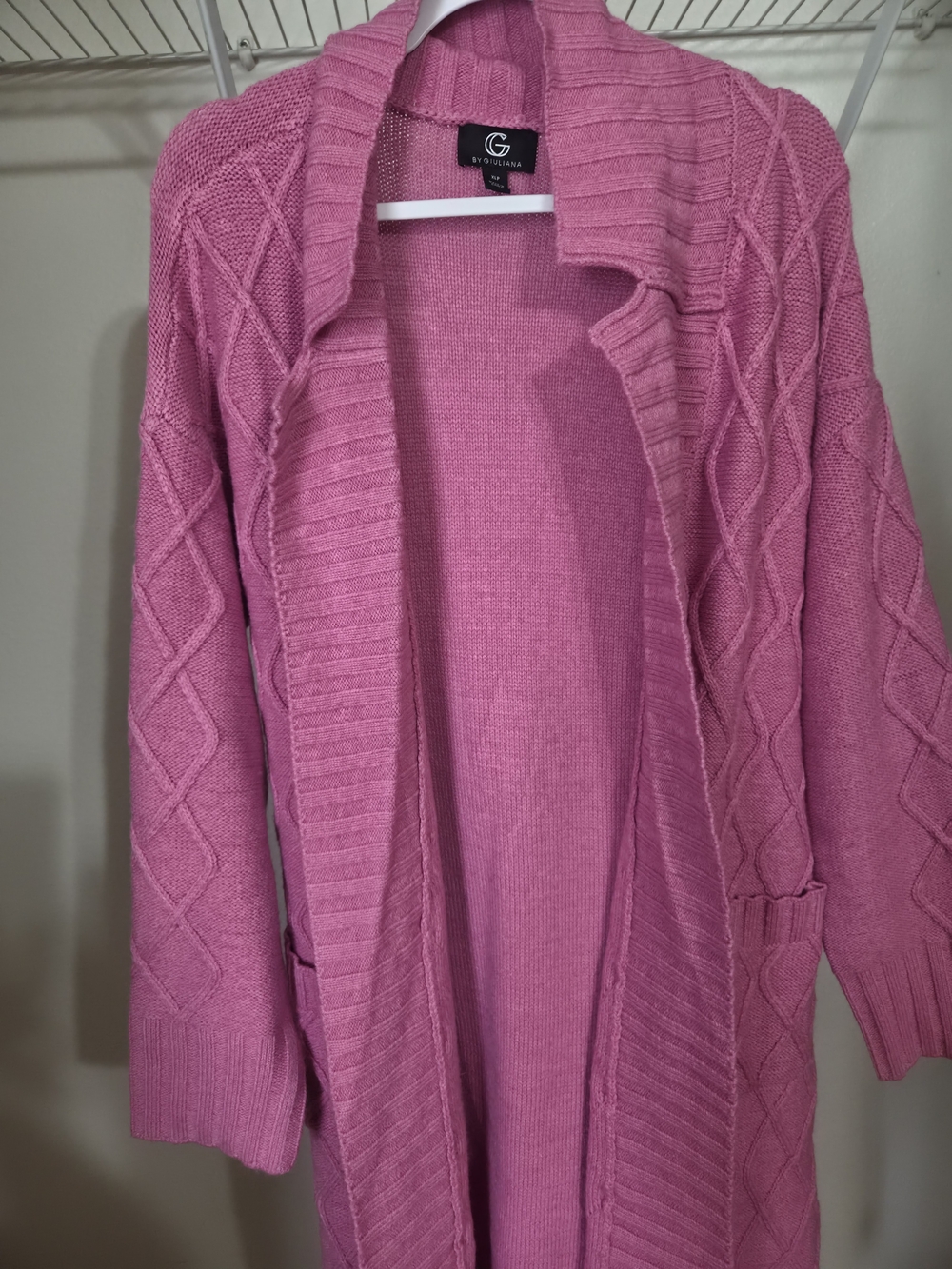 G by Giuliana Pink Open-Front Cable Knit Sweater Cardigan